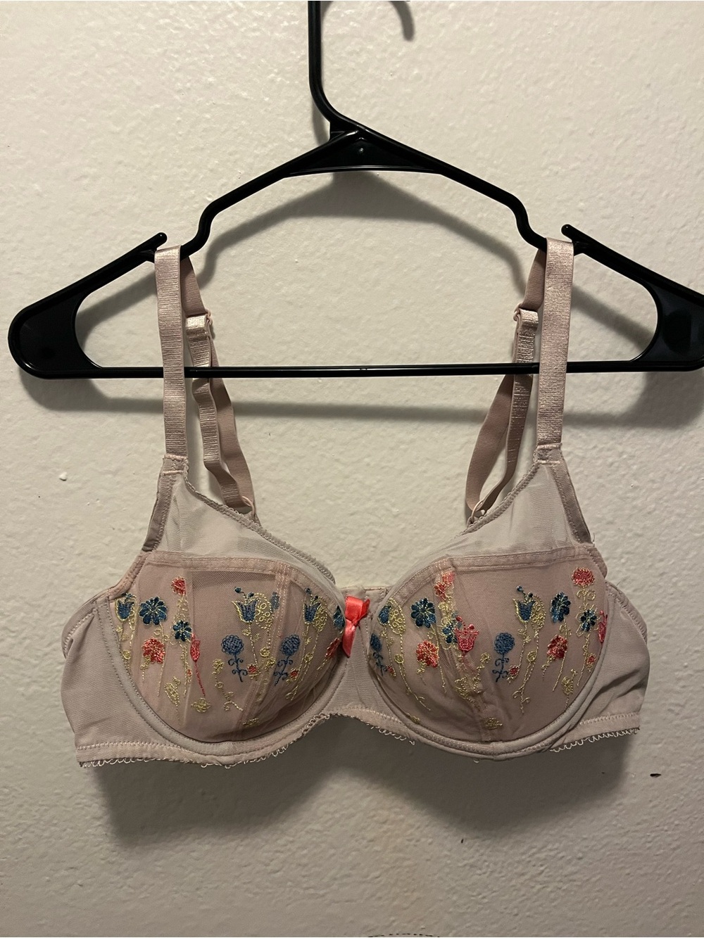Adore Me Light Pink Floral Embroidered Underwire Bra